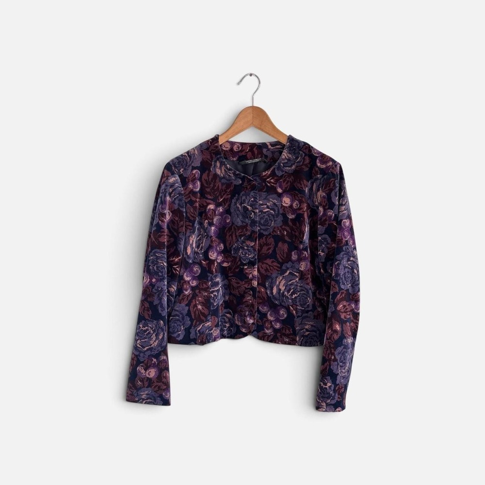 Vintage Laura Ashley Velvet Floral Tapestry Cropped Jacket 10